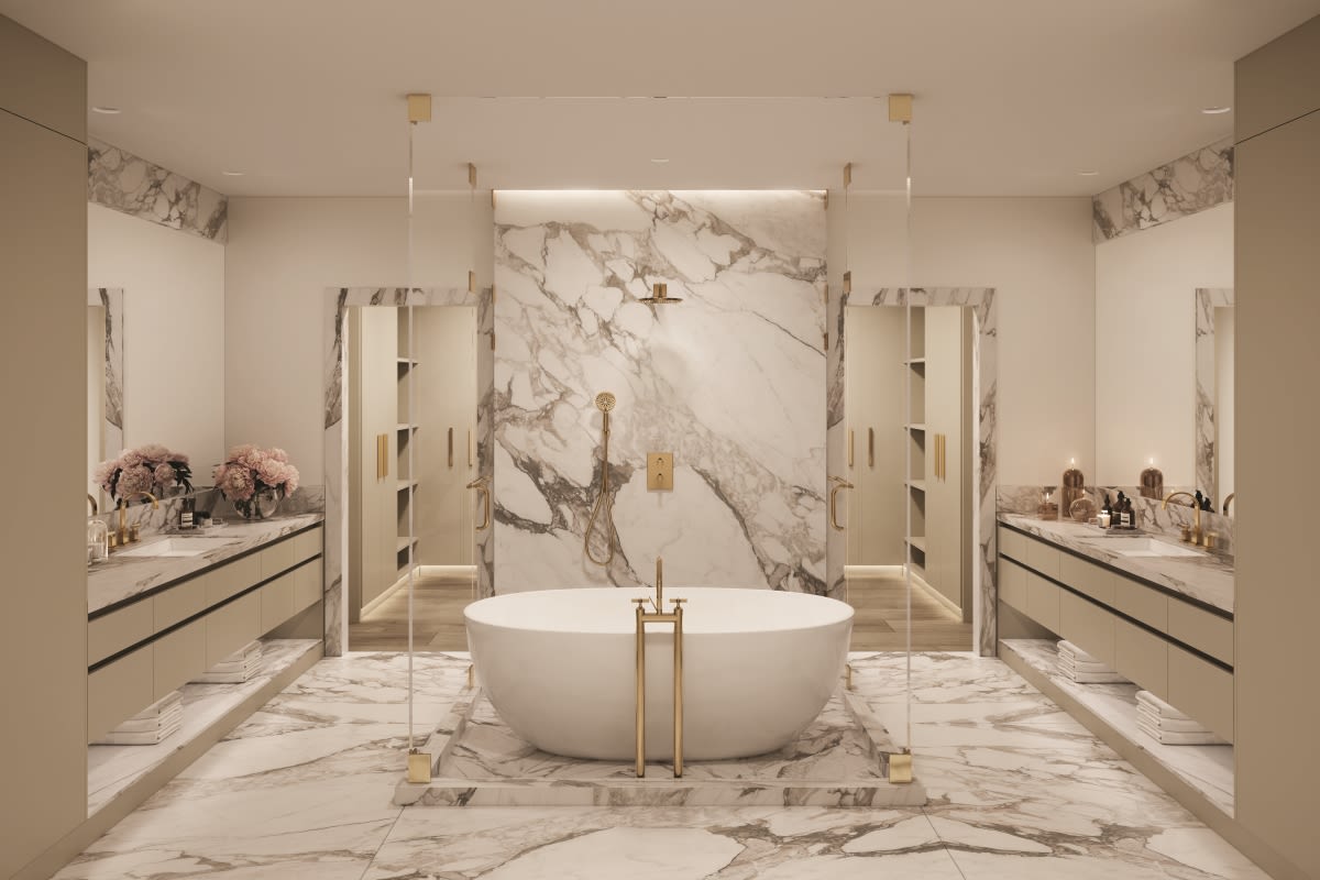 luxury bath designed by eggersmann for the chaucer mid-rise tower in rice village in houston tx