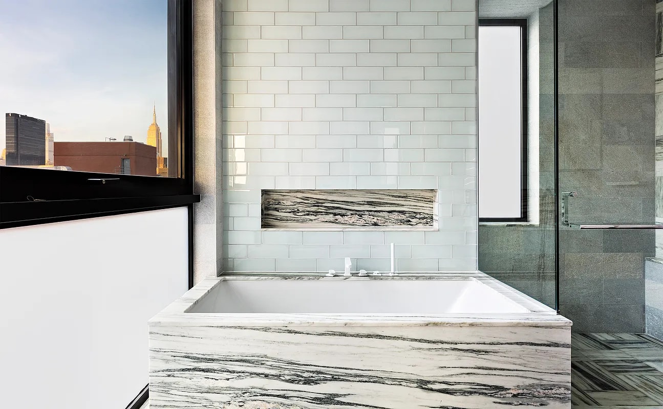 garden tub in a luxury bath designed by eggersmann in a residence of chelsea waterside nyc