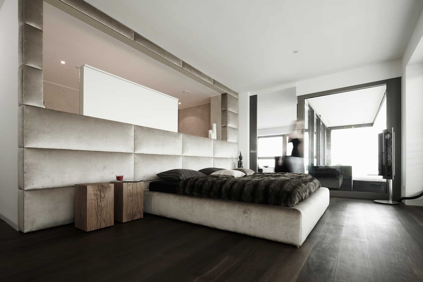 eggersmann shelving and hideaway shelving create a clutter free modern luxury bedroom