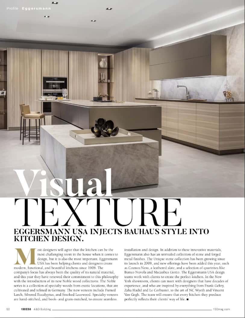 article about eggersman in 150 e58 spring 2019 issue of the a&d building magazine