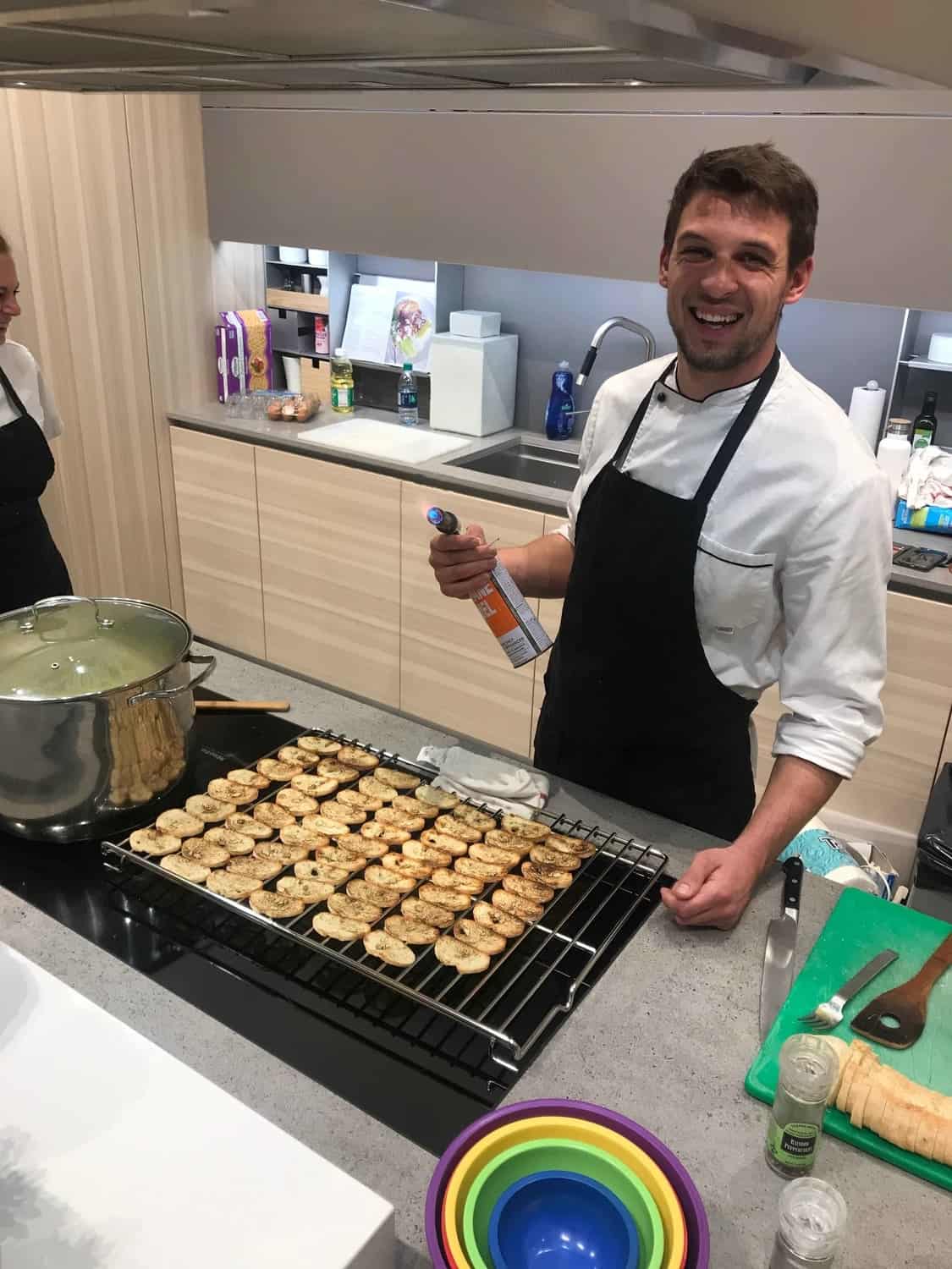 Chef Peter braising his German-inspired dish at the eggersmann LA event sponsored by Cosentino