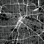 black and white map of houston indicating location of an eggersmann showroom