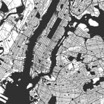 black and white map of new york city indicating location of an eggersmann showroom