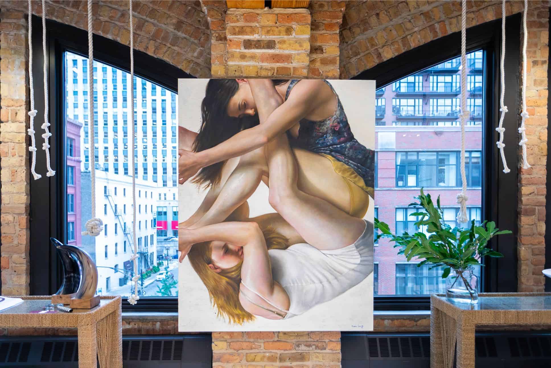 bruno surdo artwork in a victoria hardy interior design vignette featured at the rndd gallery walk 2019 in the eggersmann kitchens chicago showroom