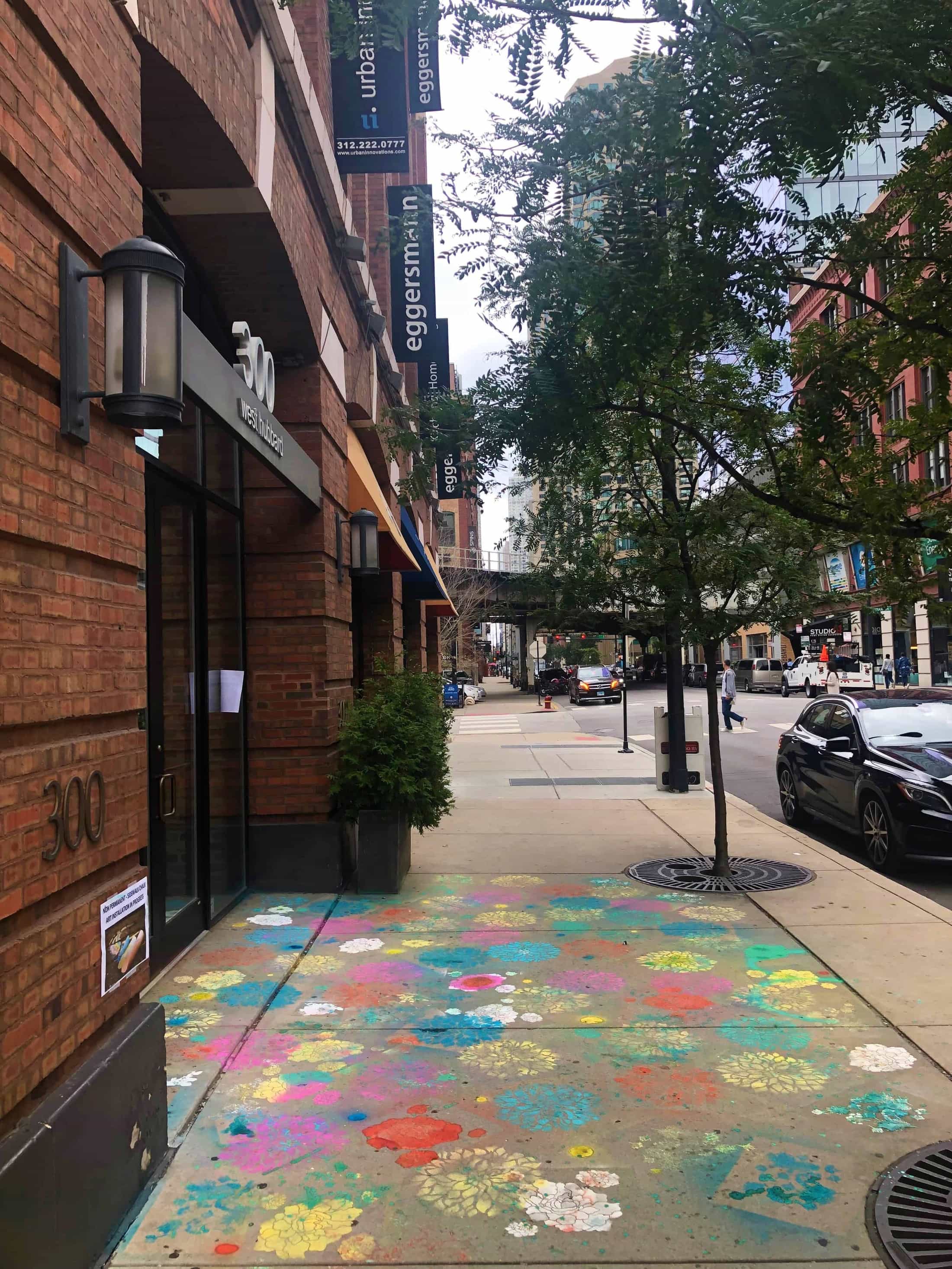 sidewalk chalk art outside the eggersmann kitchens chicago showroom during the rndd gallery walk 2019