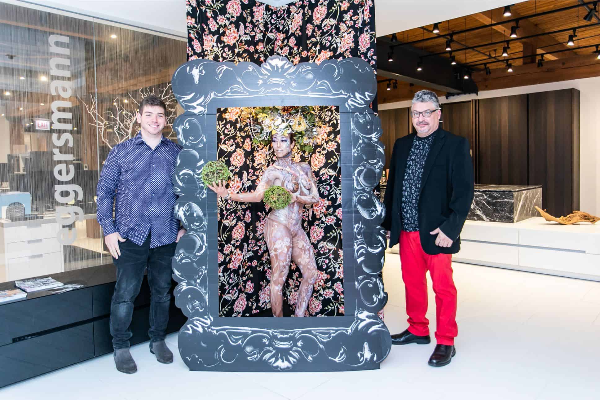 guests posing in photo booth in the eggersmann kitchens chicago showroom during the rndd gallery walk 2019