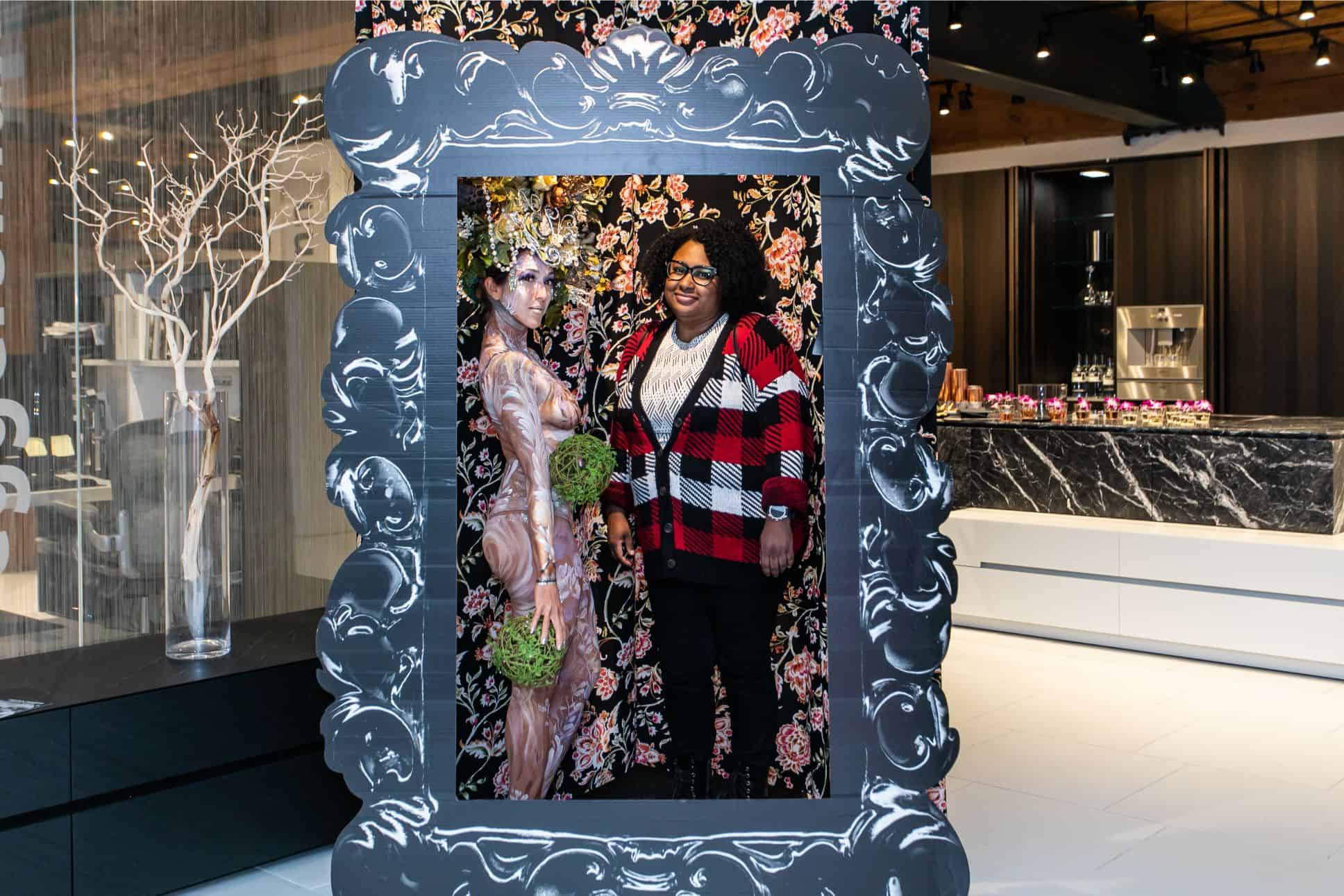 guest in photo booth in the eggersmann kitchens chicago showroom during the rndd gallery walk 2019