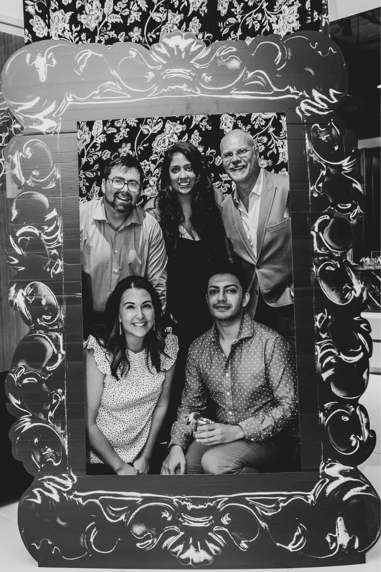 eggersmann employees posing guest in photo booth in the eggersmann kitchens chicago showroom during the rndd gallery walk 2019