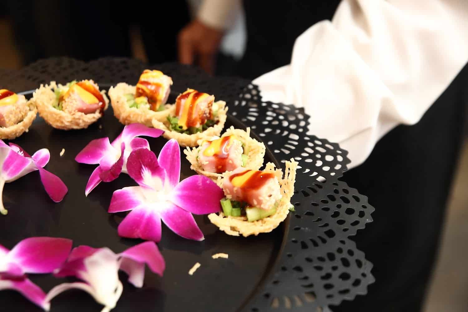 hors douerves on tray s by chef mark of dine catering of houston