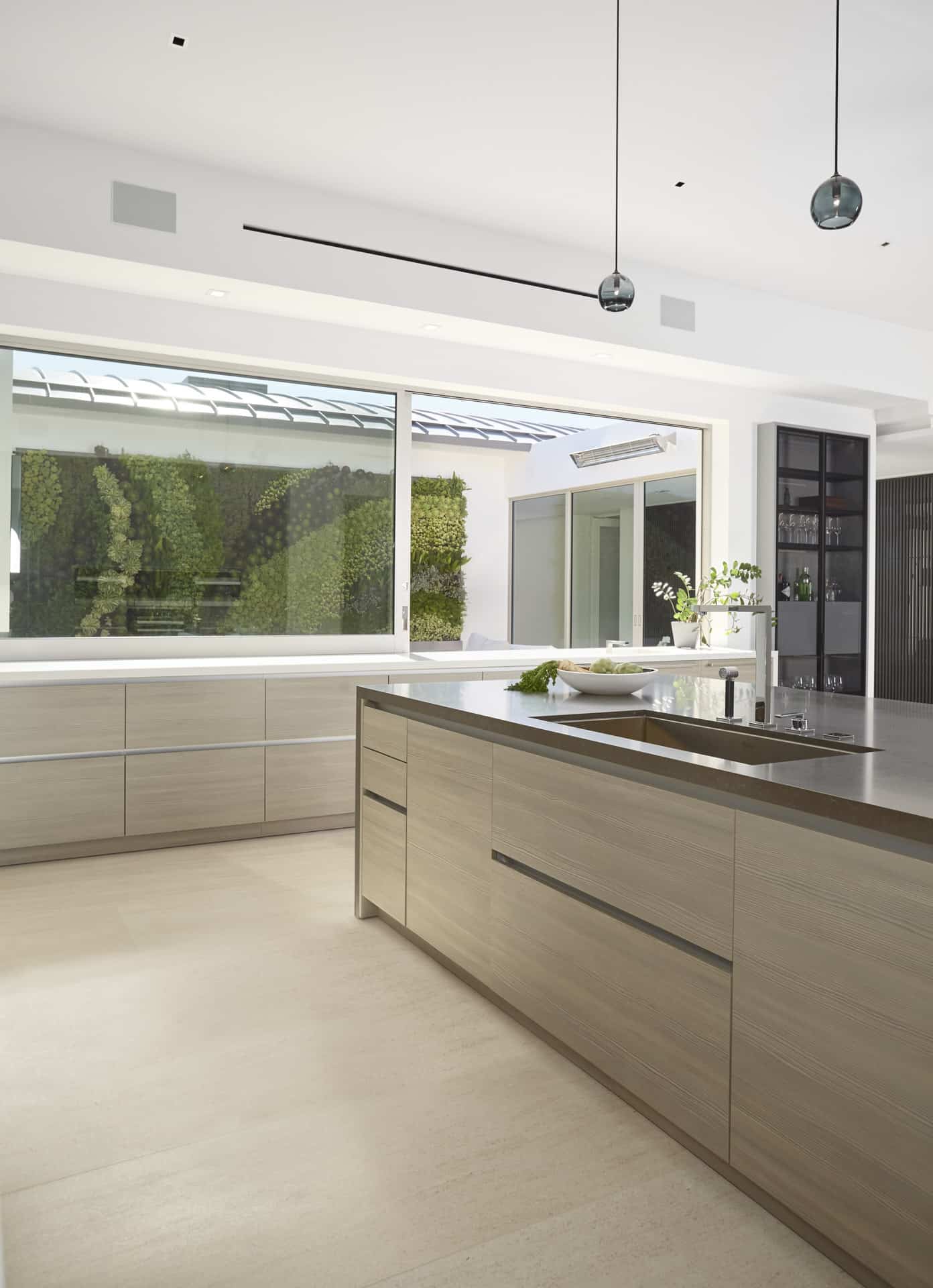 Main kitchen's credenza-style cabinet below the pass-thru window out to the courtyard