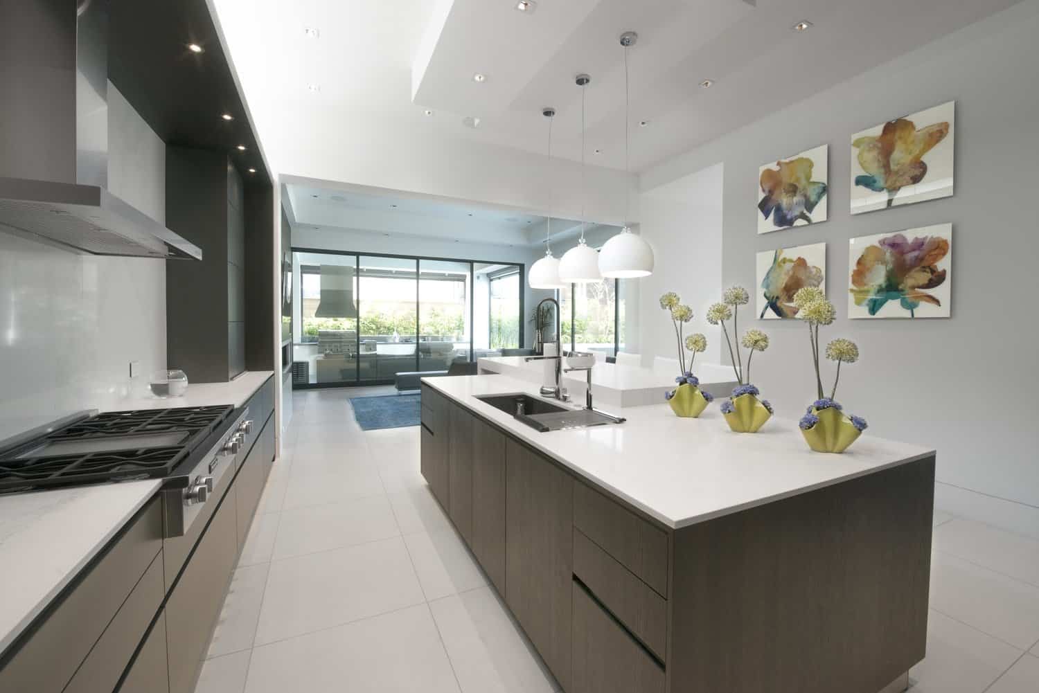 view of ultra modern eggersmann kitchen looking to outdoor kitchen