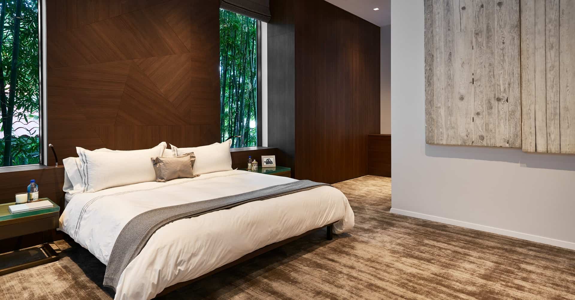 Completely built-in headboard and storage