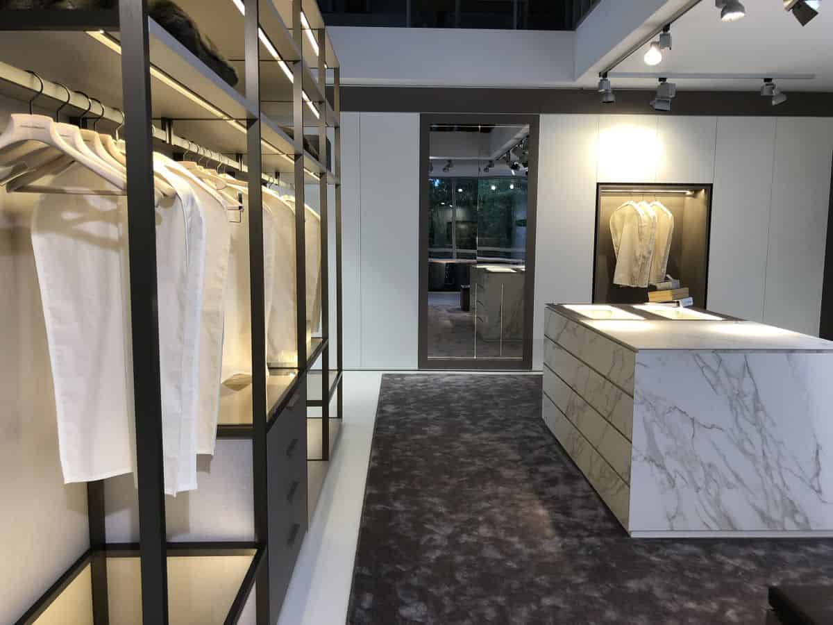 schmalenbach factory tour porcelain finish on island in custom walk-in closet