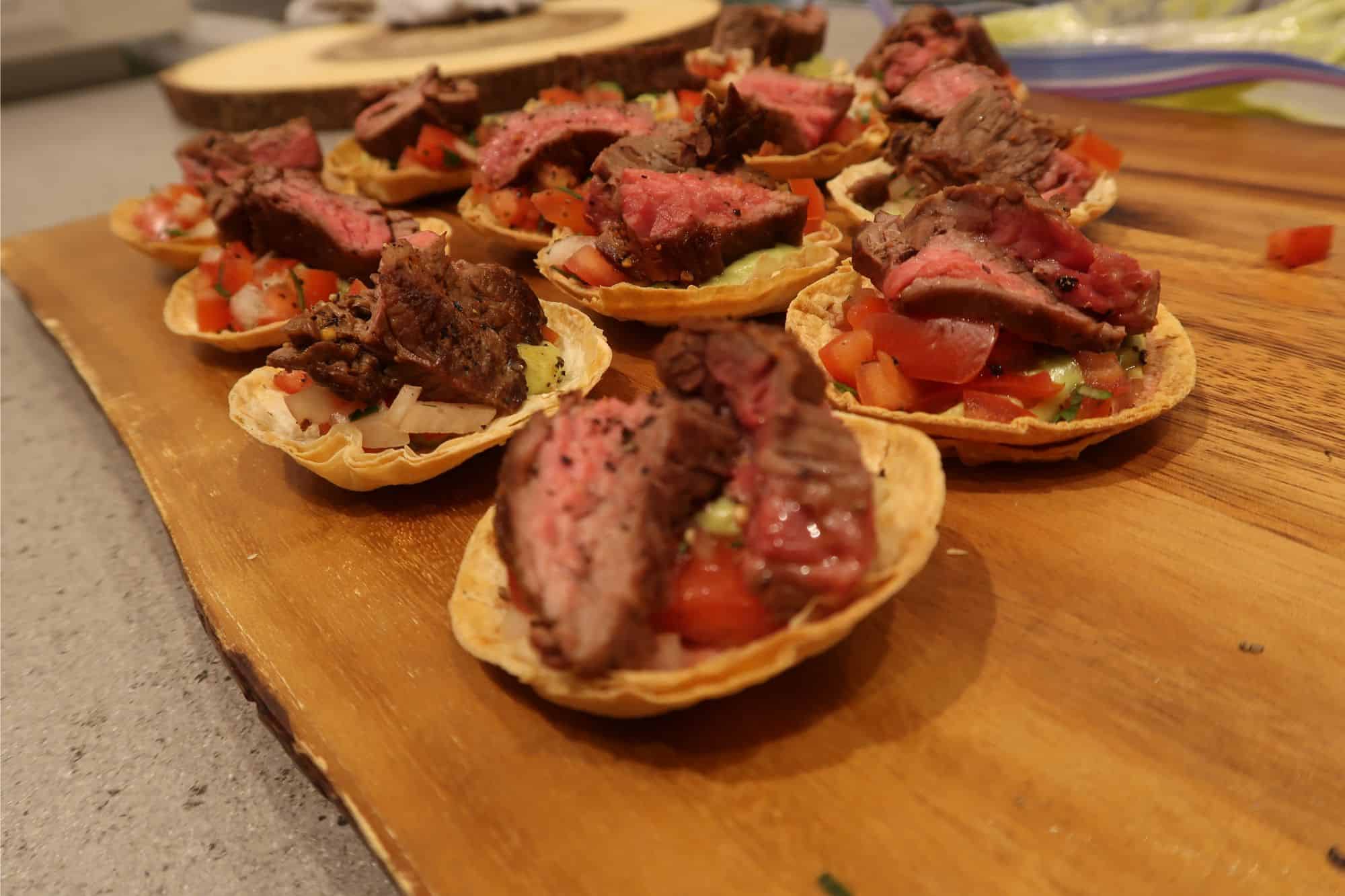 beef tostados prepared by chef petr at making function fabulous event at eggersmann la