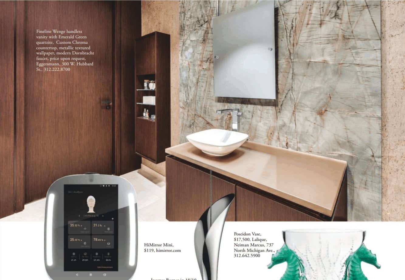 eggersmann's elegant luxury bath with floating mirror featured in sophisticated living magazine