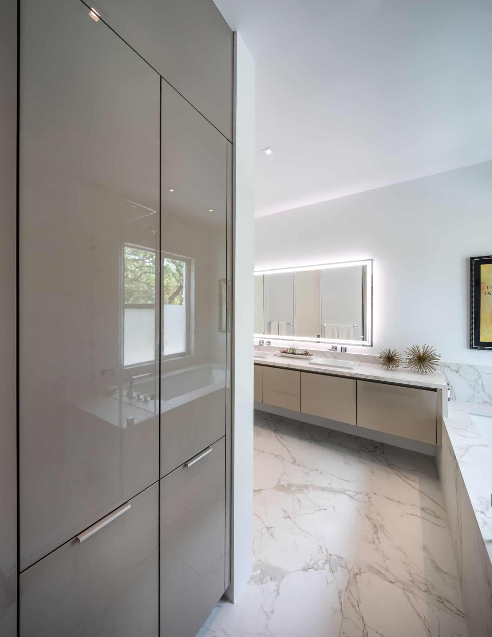 storage cabinetry in amaster bathroom fitted by eggersmann in a houston new construction home