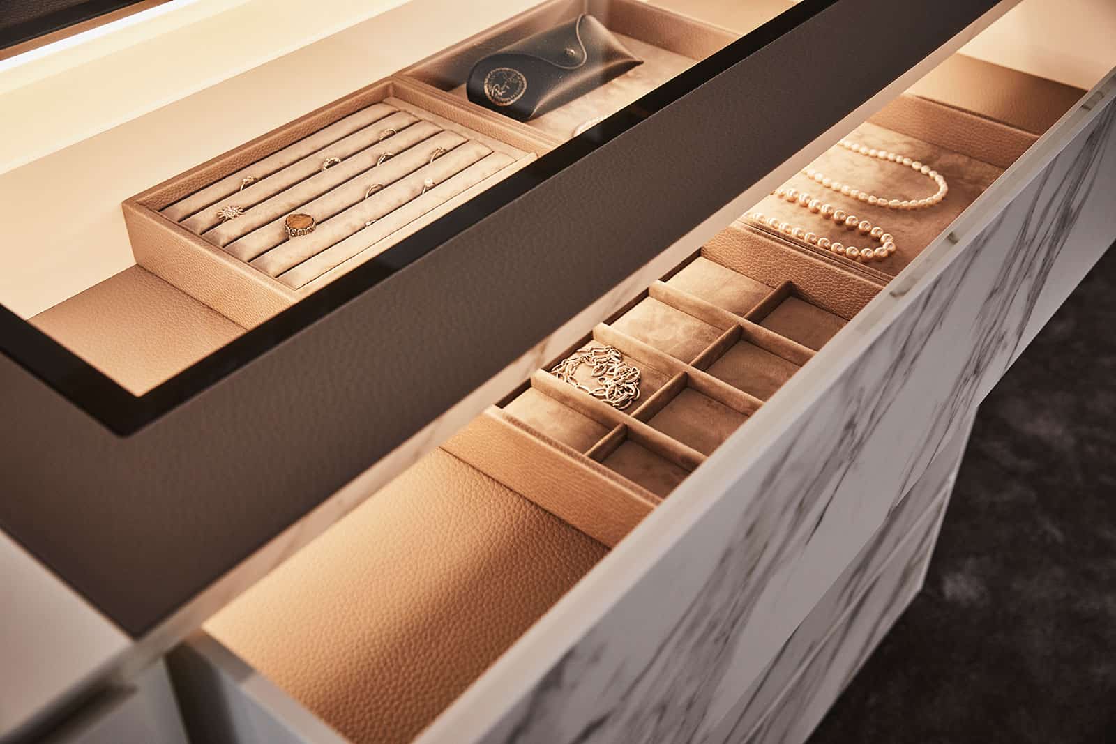 luxury jewelry displays and organizers inside schmalenbach closet system
