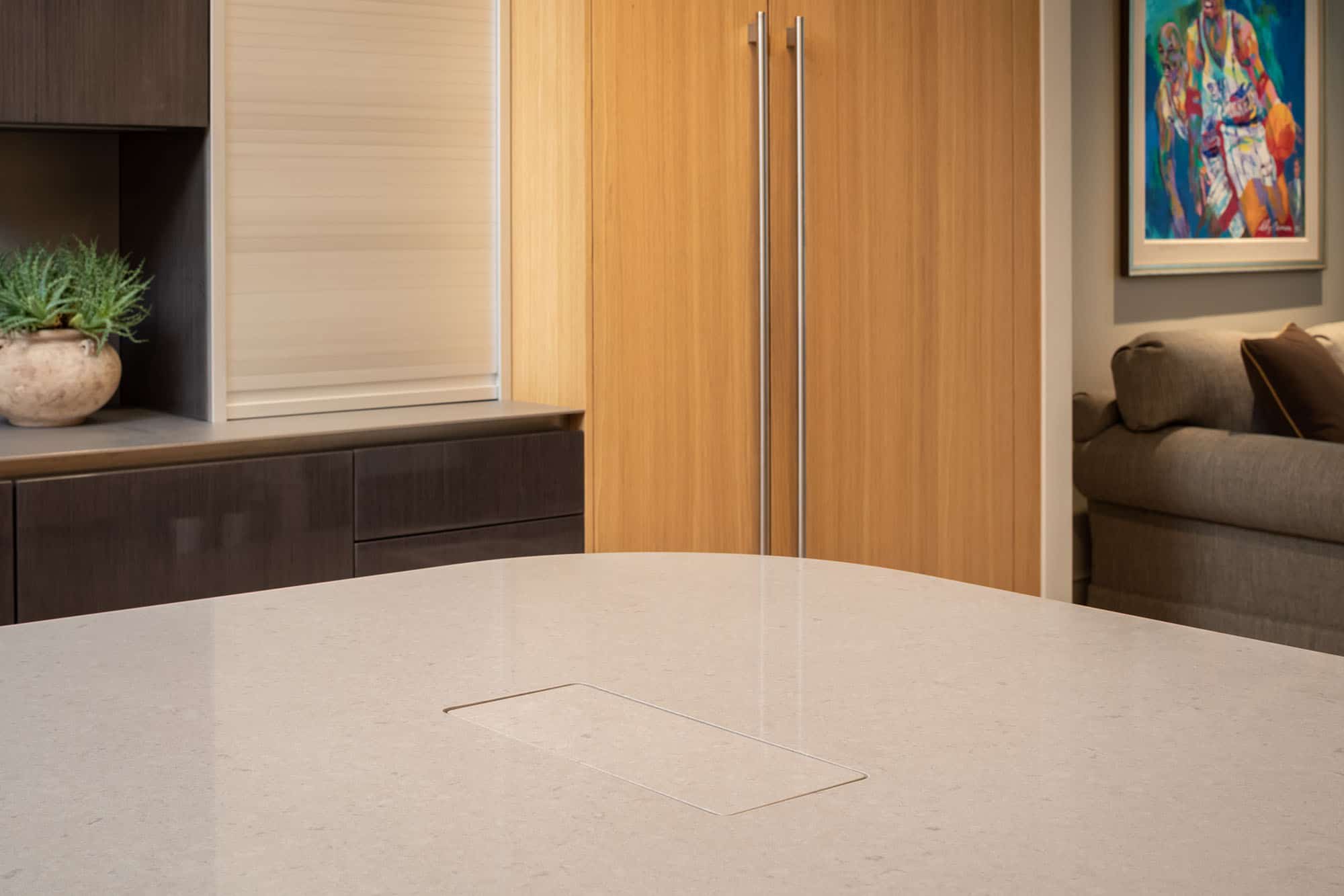 hidden outlets in solid surface countertop cannot be seen when closed