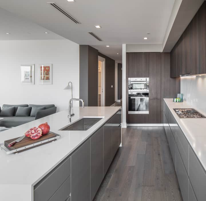luxury german cabinetry and high-end miele appliances in the condo unit 730 of the mond at the museums