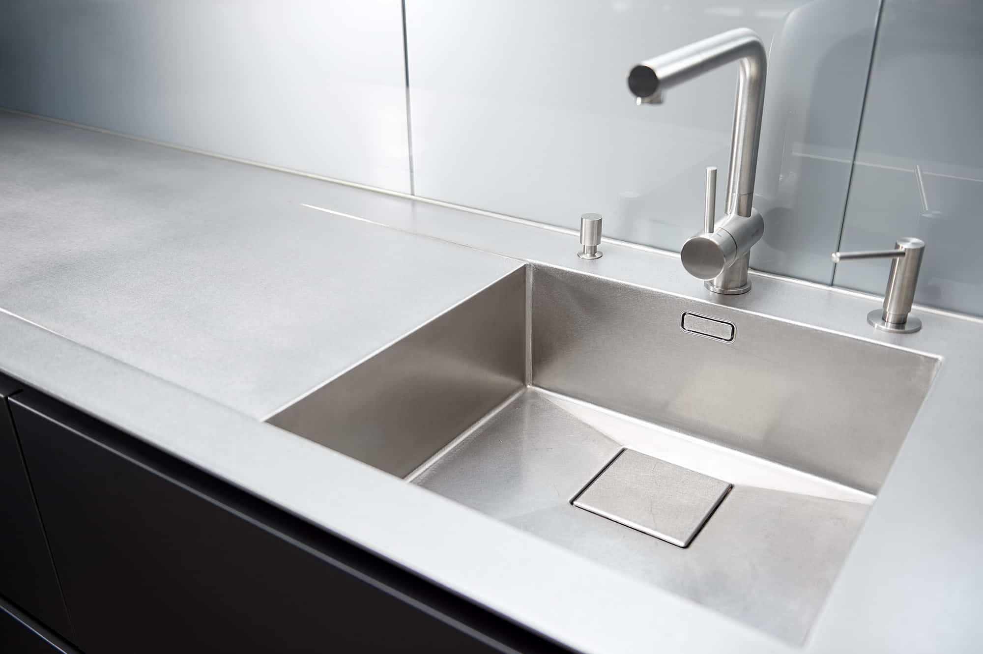 Hot Rolled stainless steel worktop with integrated sink