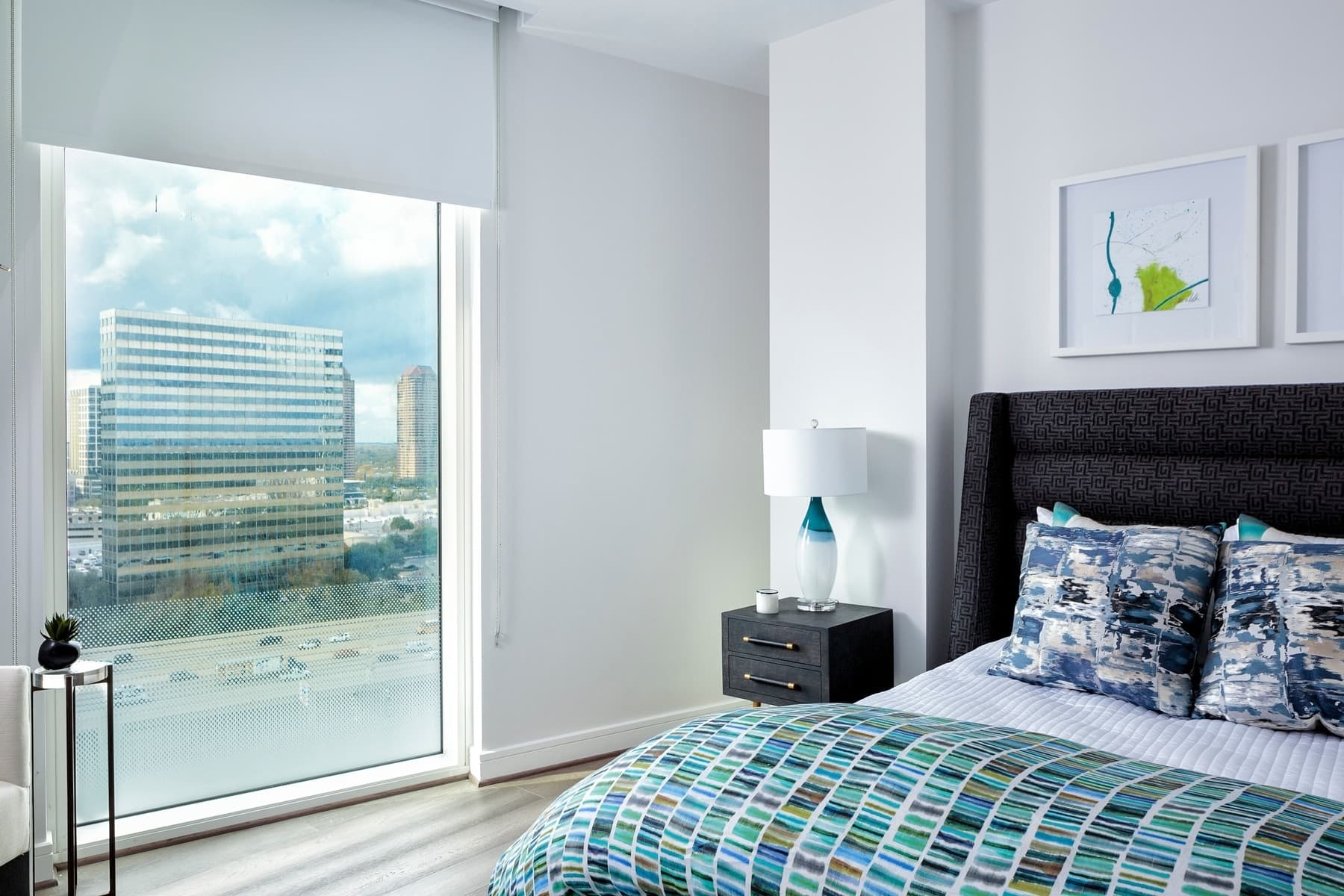 guest bedroom of the model unit of arabella luxury condos in houston