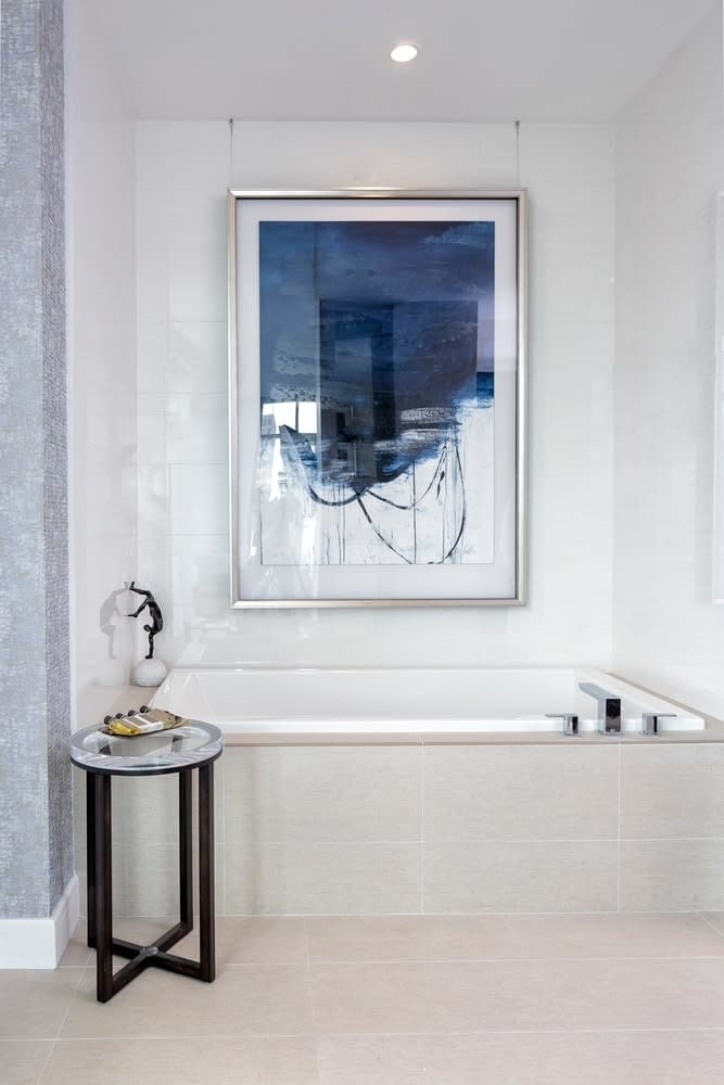 garden tub in the master bath of the the model unit of arabella luxury condos in houston