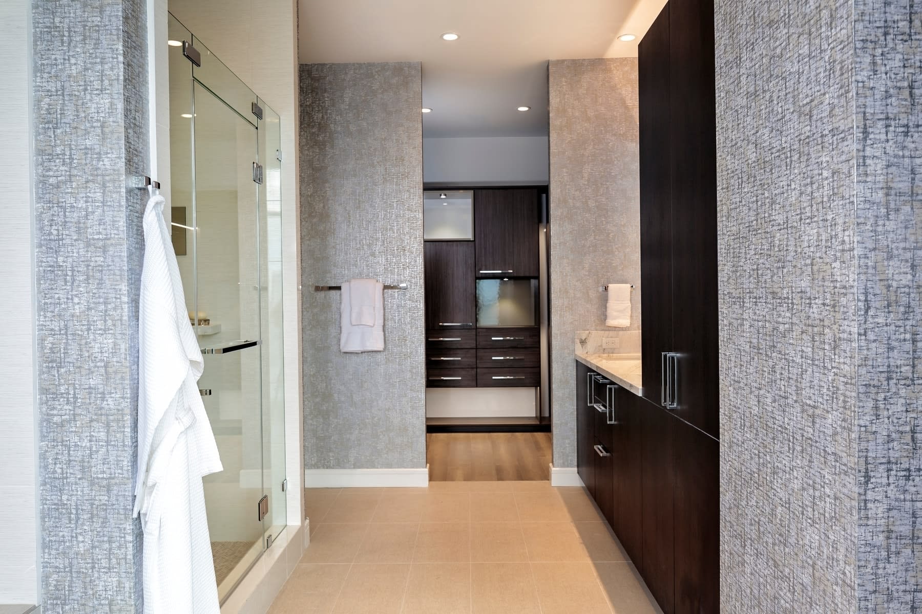 master bath of the model unit of arabella luxury condos in houston