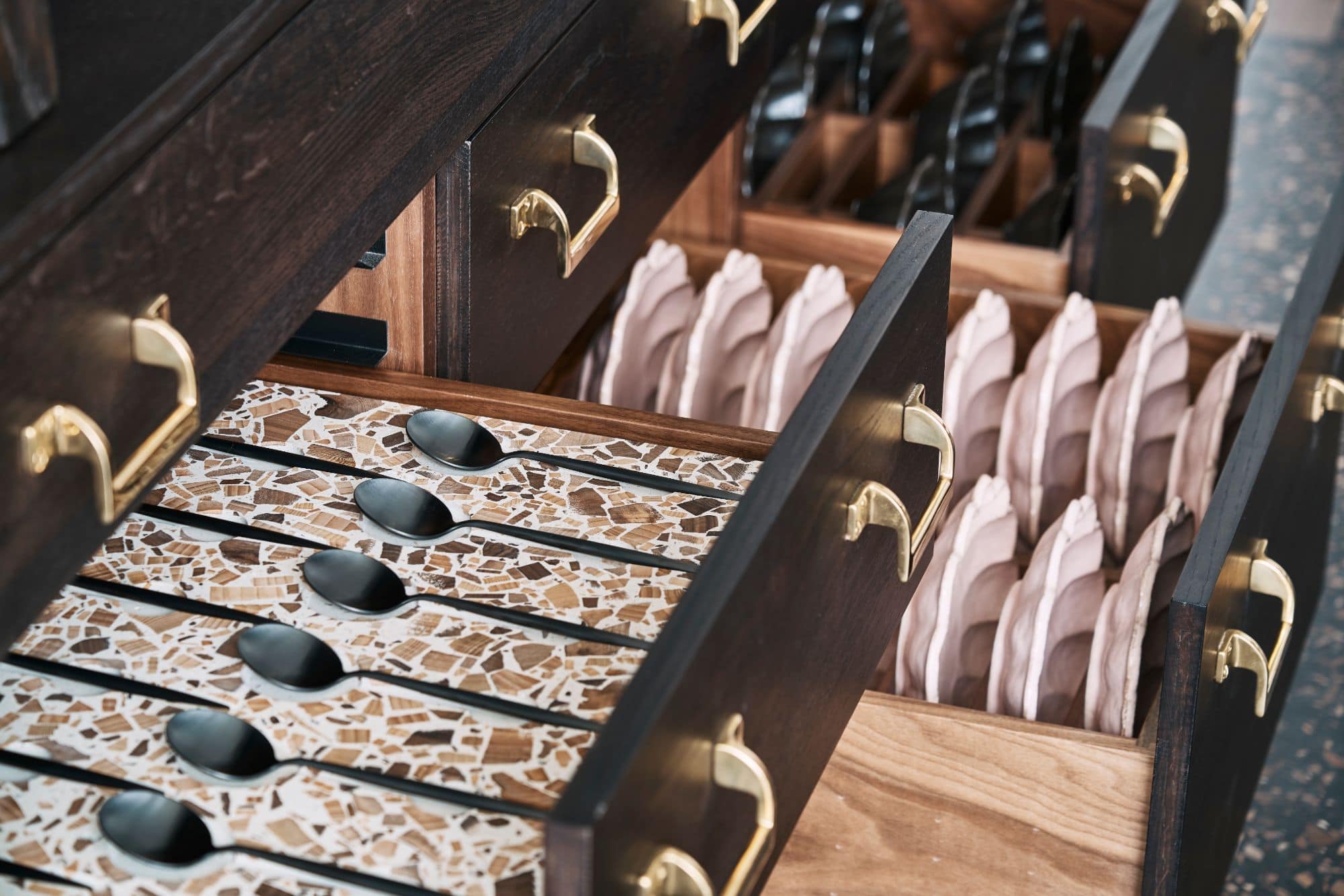custom eggersmann boxtec drawer inserts inside a penthouse of the arabella luxury high rise in houston