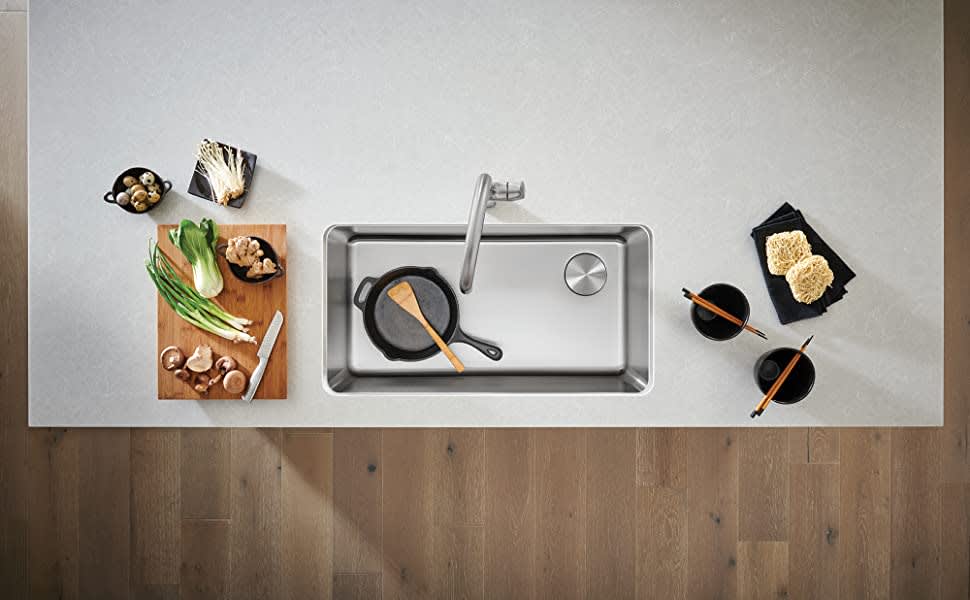 blano kitchen sink with corner drain used in the parklane kitchens by eggersmann