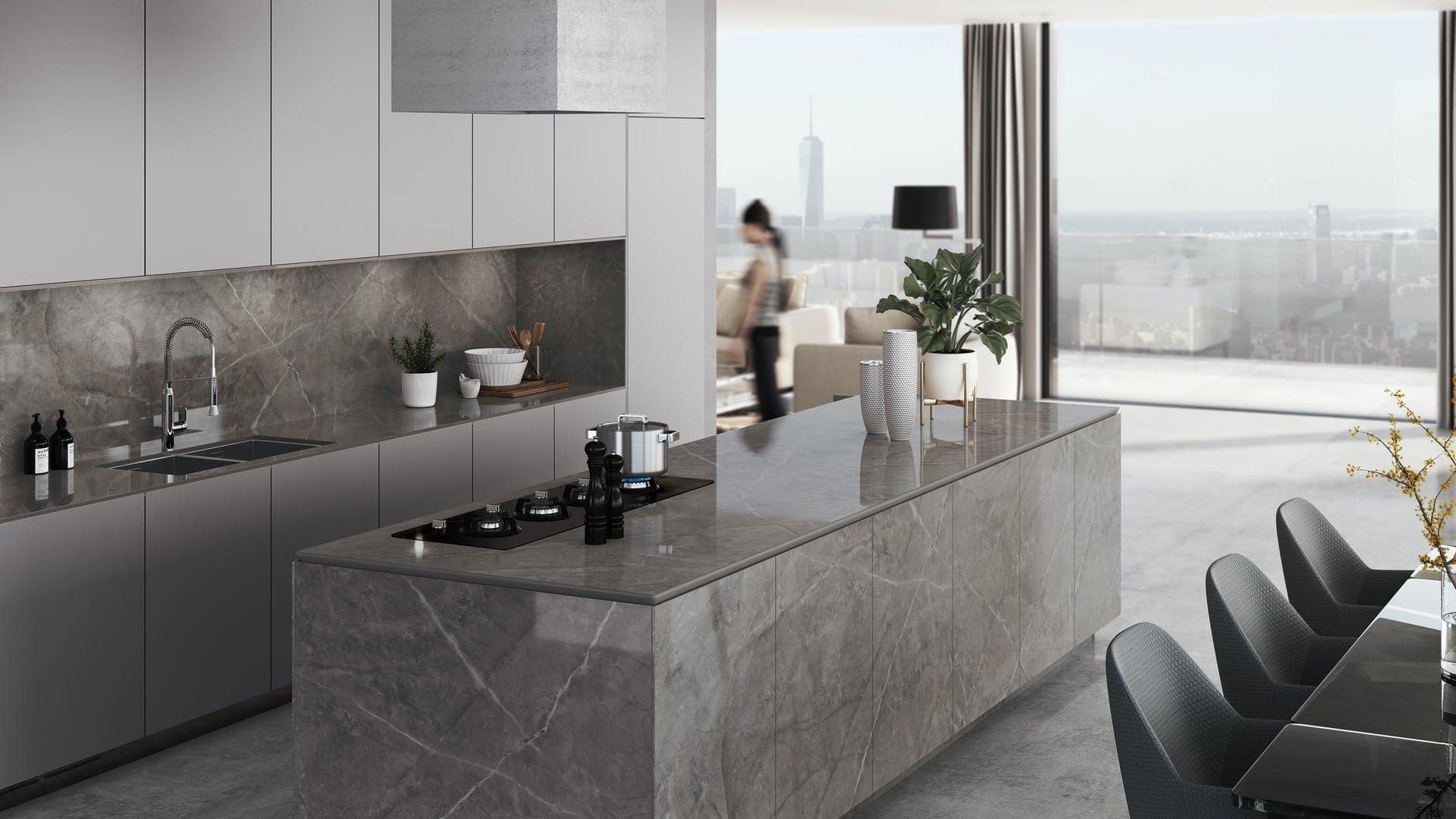 example installation of a kitchen counter with dekton korso