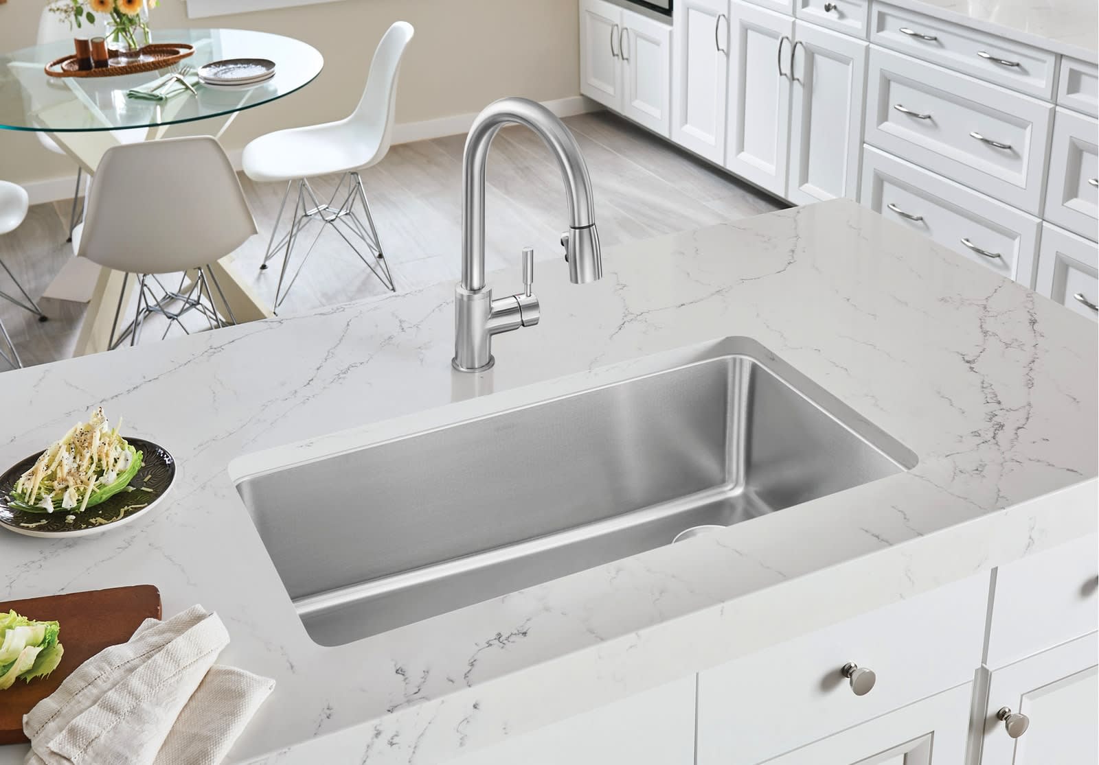 blano stainless steel kitchen sink with corner drain used in the parklane kitchens by eggersmann