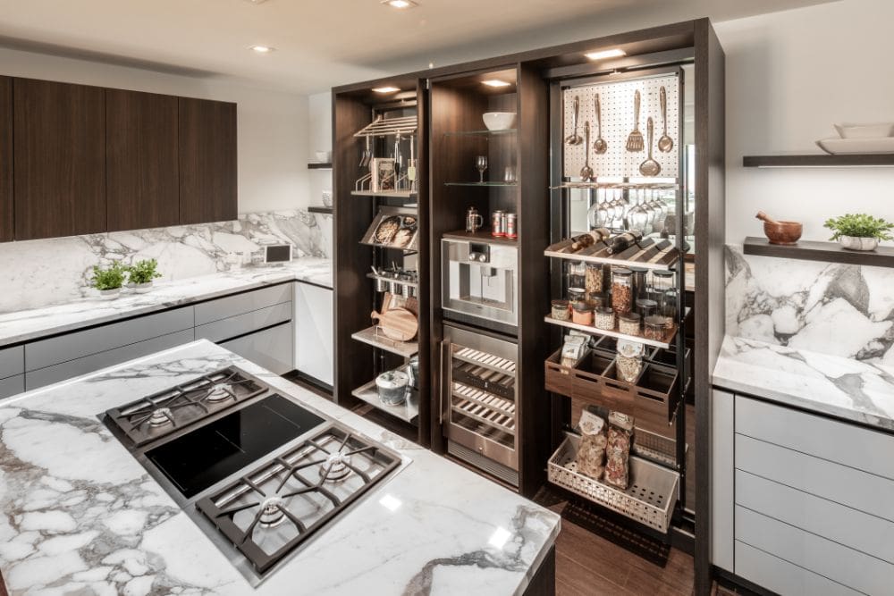 ample hidden storage in a gourmet kitchen custom designed by eggersmann