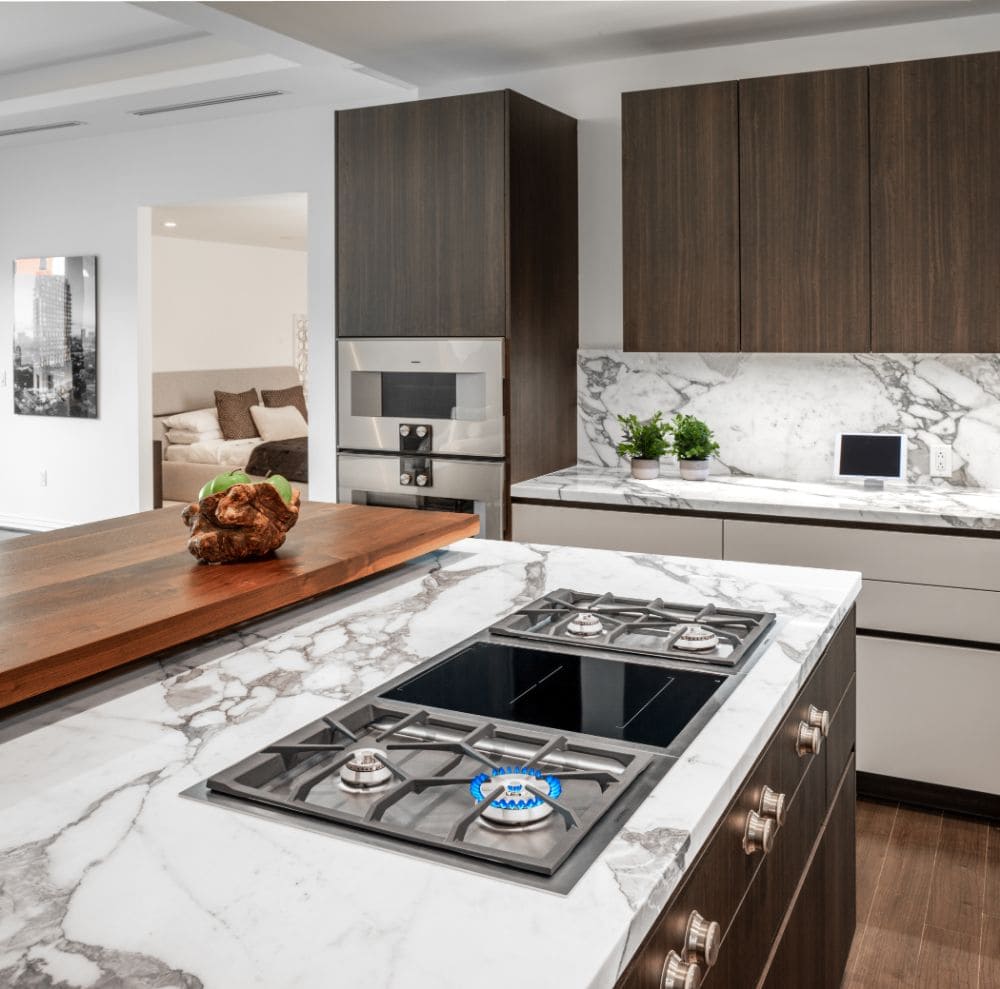 gaggenau 4-burner gas stove of a german kitchen designed by eggersmann for the paramount luxury highrise in houston