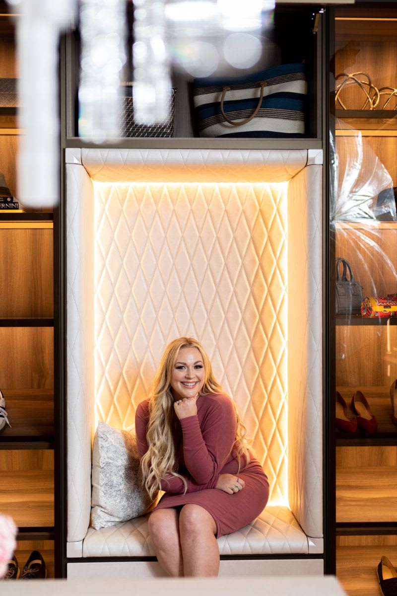 upholstered niche with bench backlit with LED lighting for easier reading and luxury style