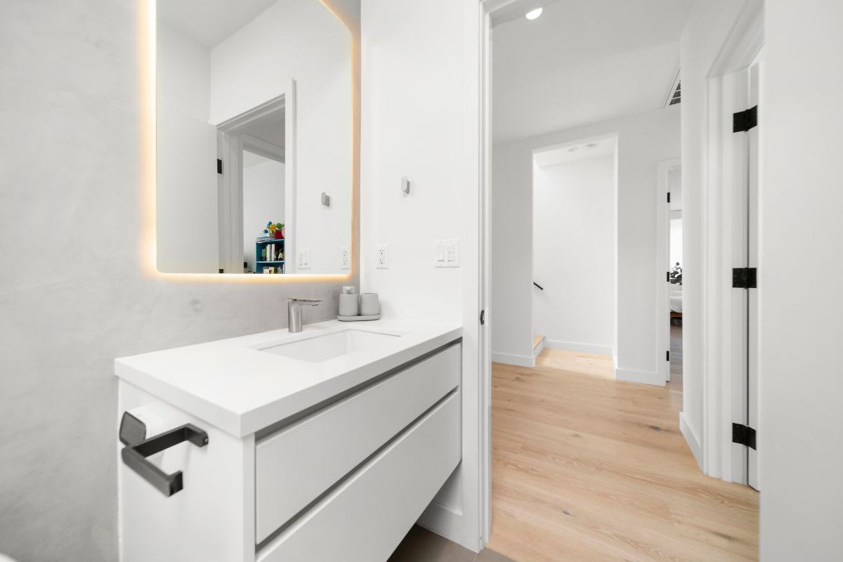 modern melamine clad floating bath vanity in an la silver lake luxury bath designed design by eggersmann