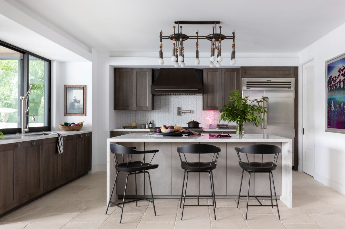 luxury german kitchen featuring traditional wood and modern concrete finishes