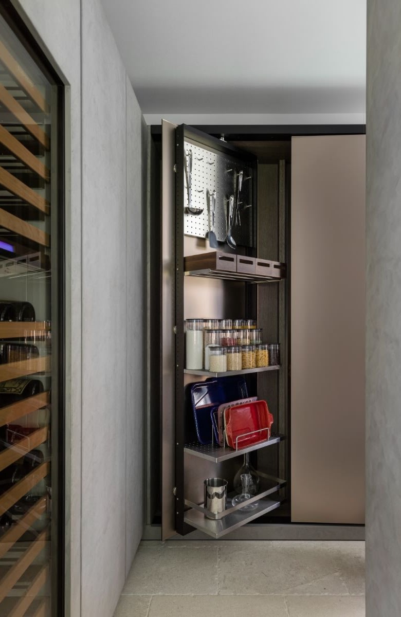 opening action of the work's pantry for an austin-area luxury kitchen