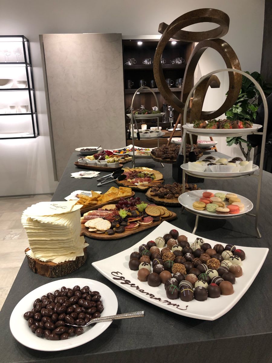 dessert buffet in the eggersmann dallas showroom that was part of the curated 2021 art and showroom tour in the dallas design district
