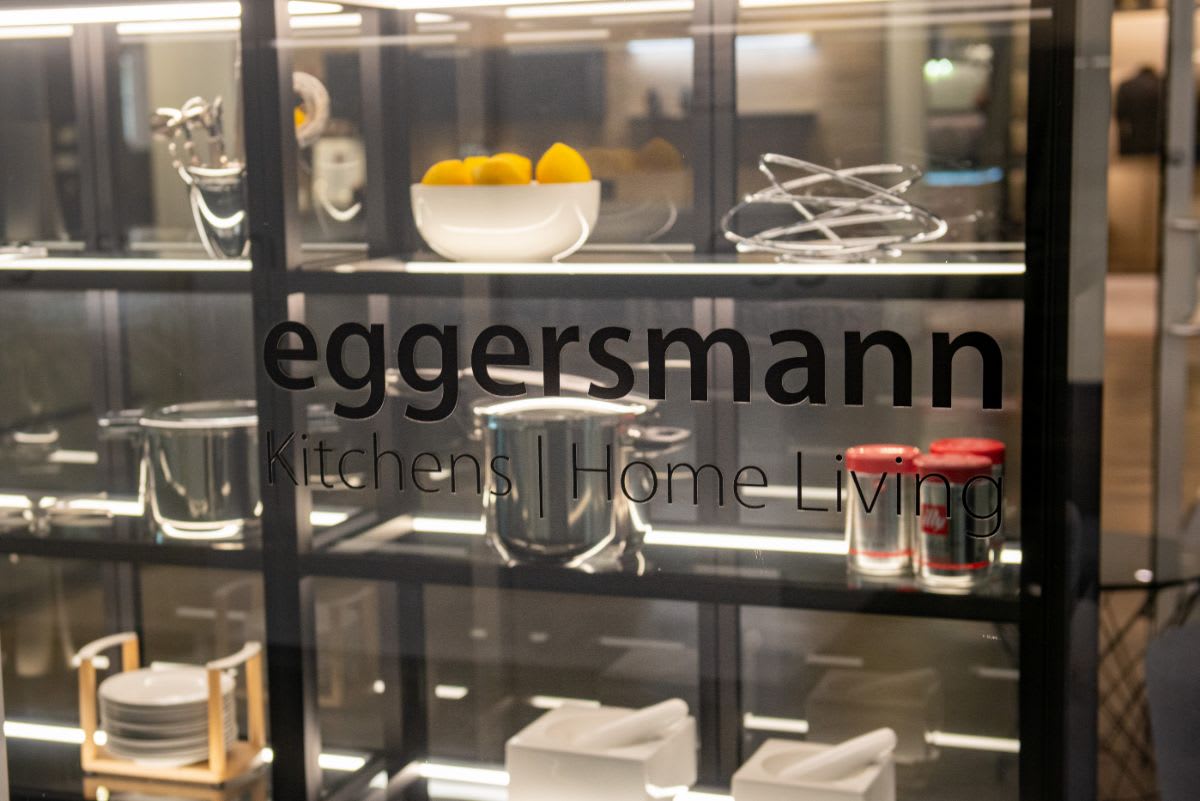 glass display shelving at eggersmann houston german kitchen showroom in the design center of houston