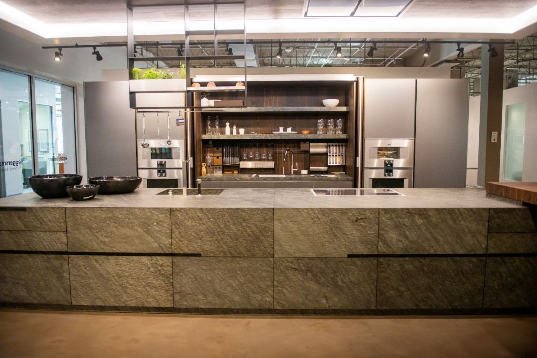 unique stone kitchen island in eggersmann houston german kitchen showroom