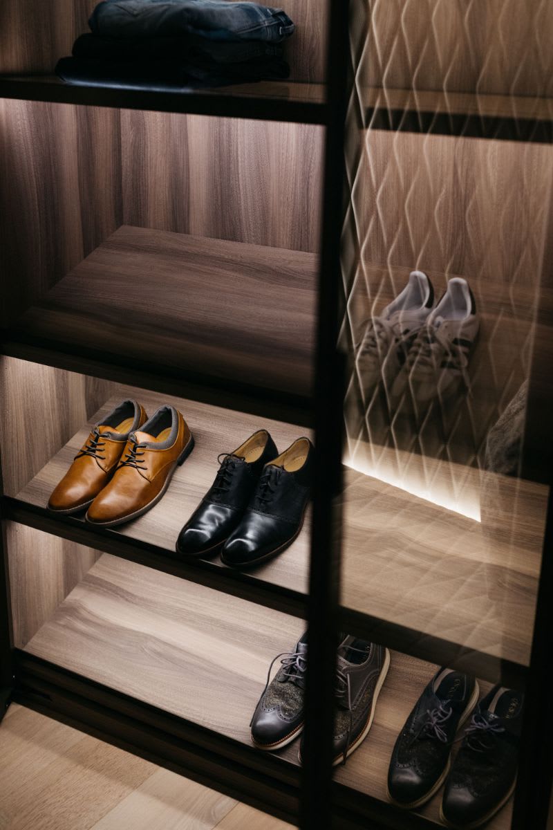 personalized mens shoe storage with interior lighting