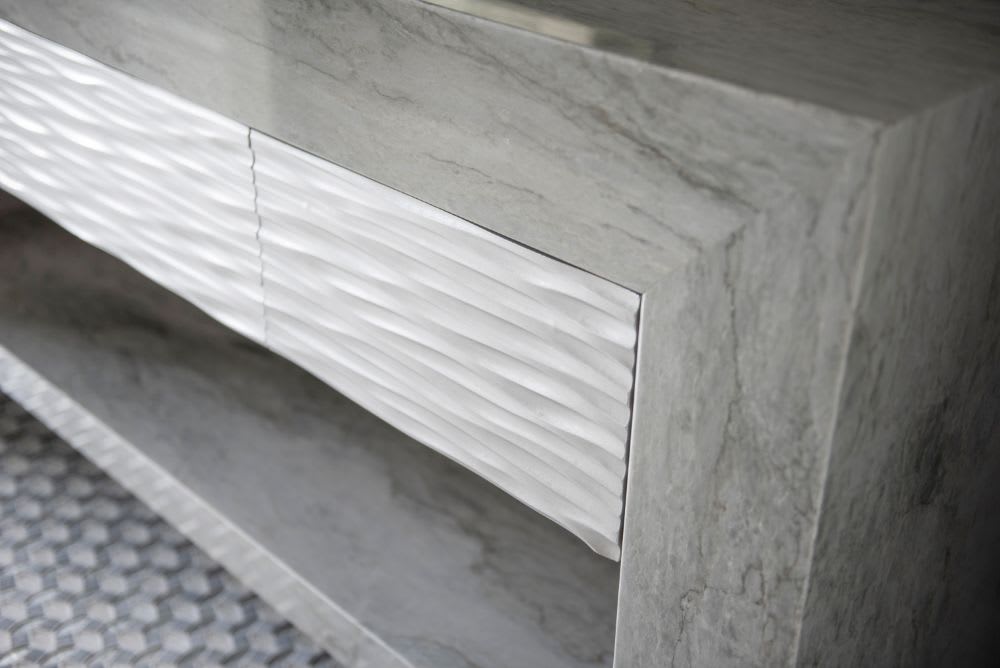 exotic flowing 3-d waves on drawer front veneer
