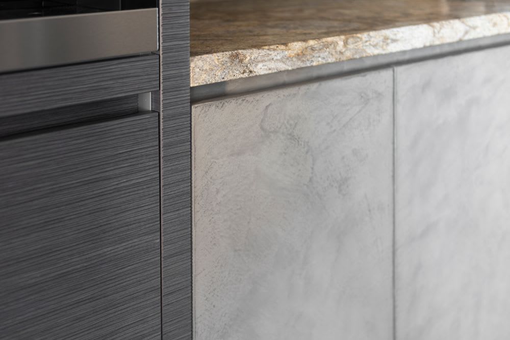 closeup of cabinetry finishes in a luxury high rise kitchen in the belfiore houston