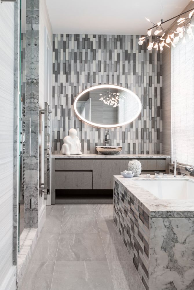 storage vanity of the luxury master bath of a belfiore houston residence