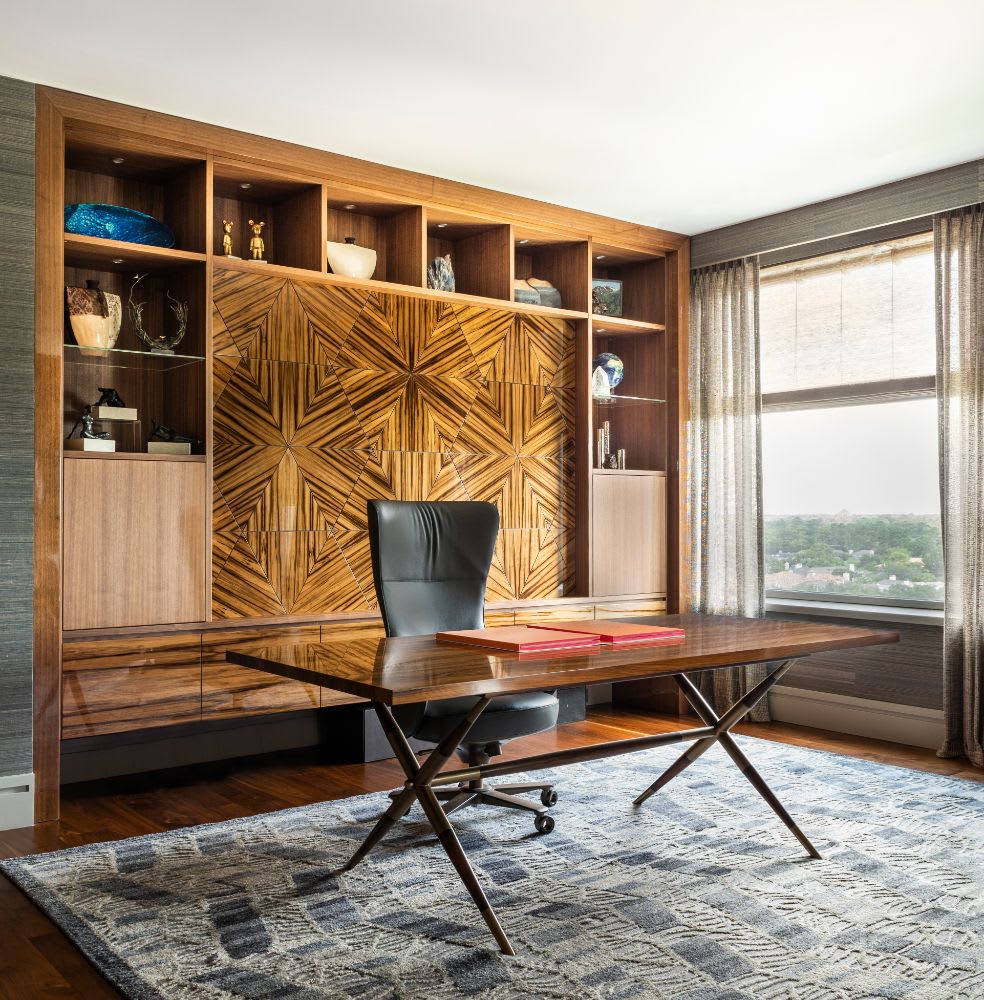 office wall unit with equisite inlay wood and niches