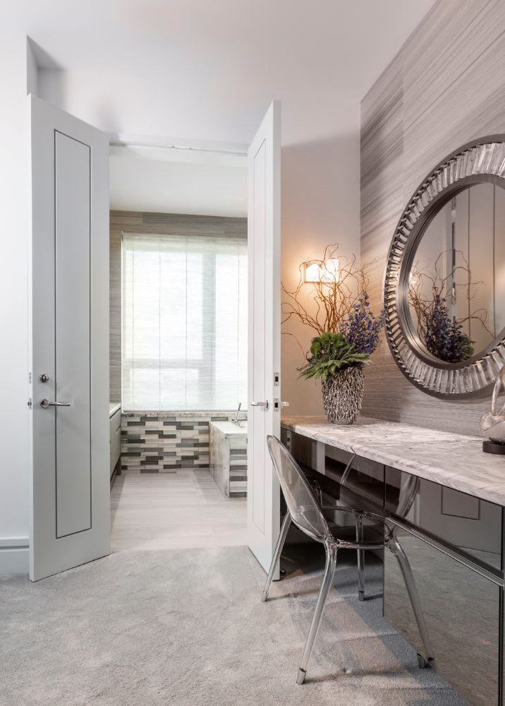 vanity of a spa room off the master bath of a luxury high-rise in belfiore