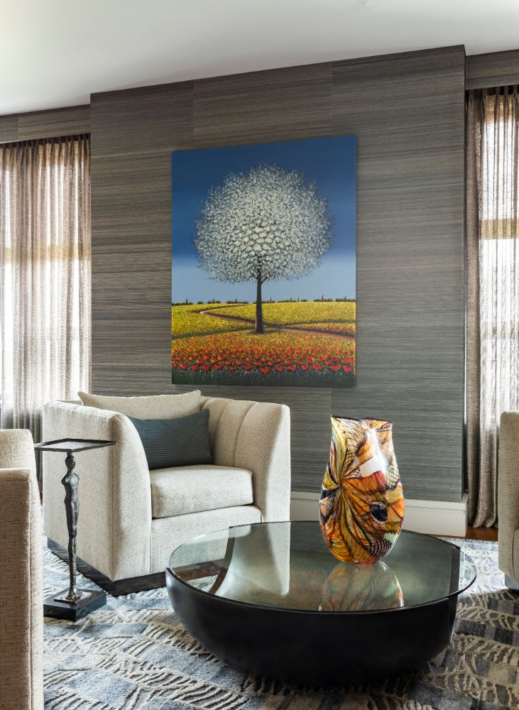 seating area and modern art in a belfiore penthouse