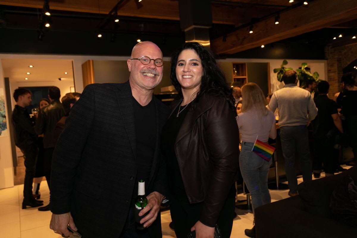 eggersmann chicago showroom manager, harold skulte, and an attendee of the chicago lgbtqia spring social in the showroom