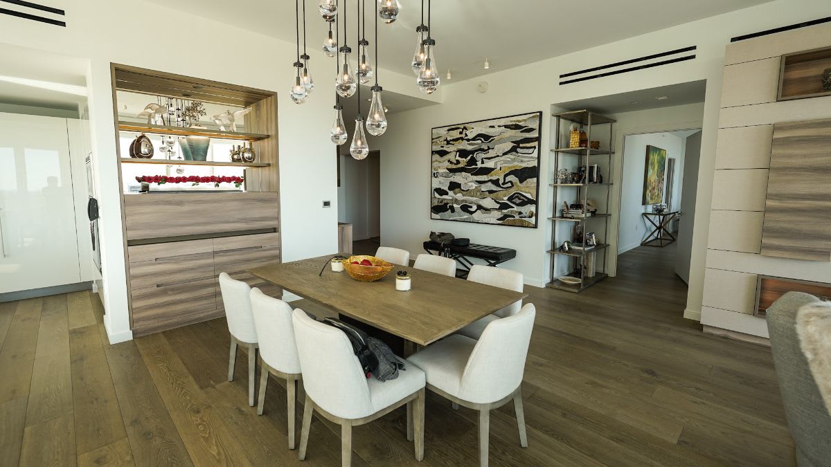 eggersmann-designed luxury built-in shelving with hidden bar in a home in the four seasons residences in los angeles