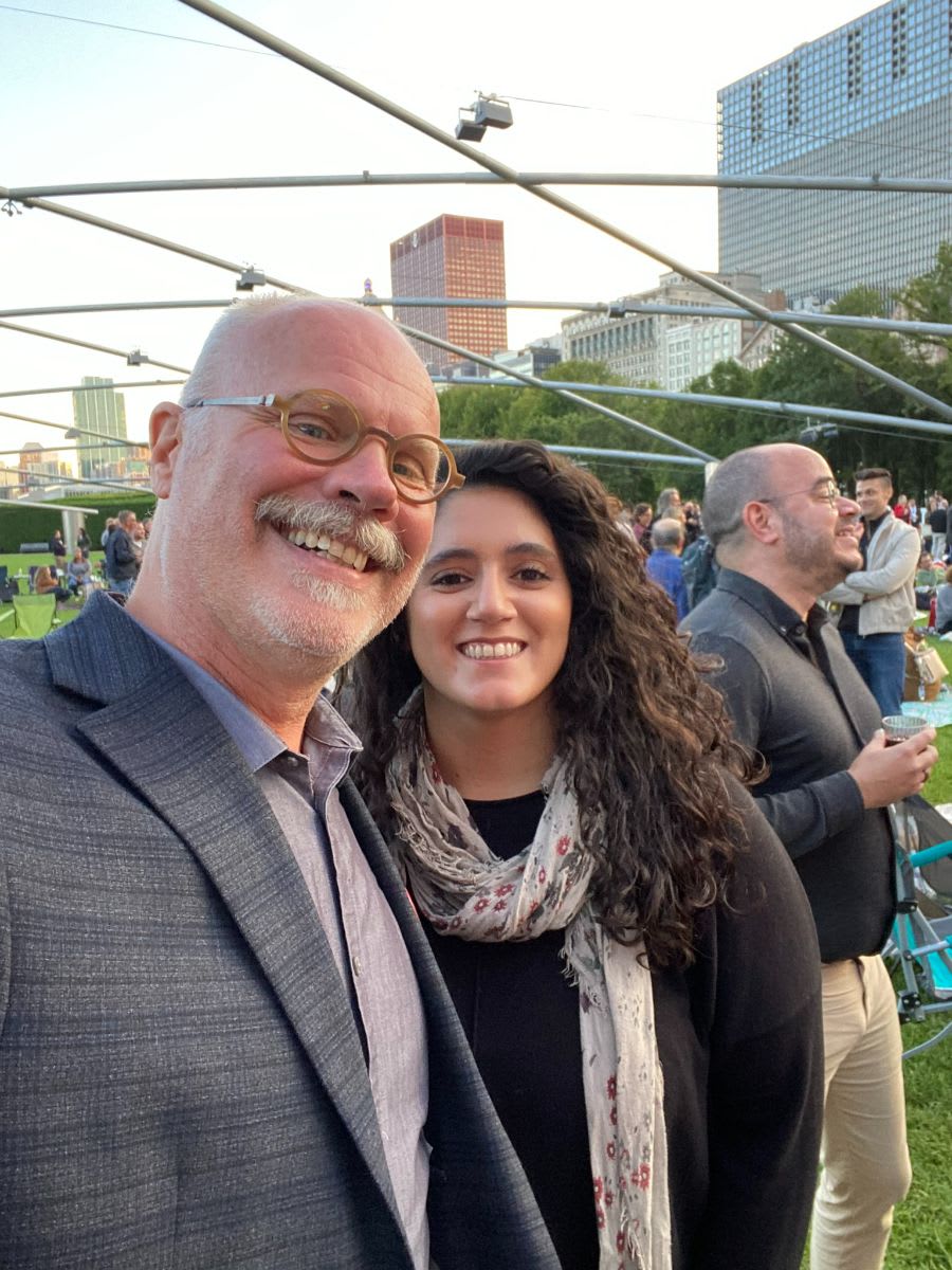 eggersmann chicago designers taking a selfie at the aia designnight 2022 on the great lawn